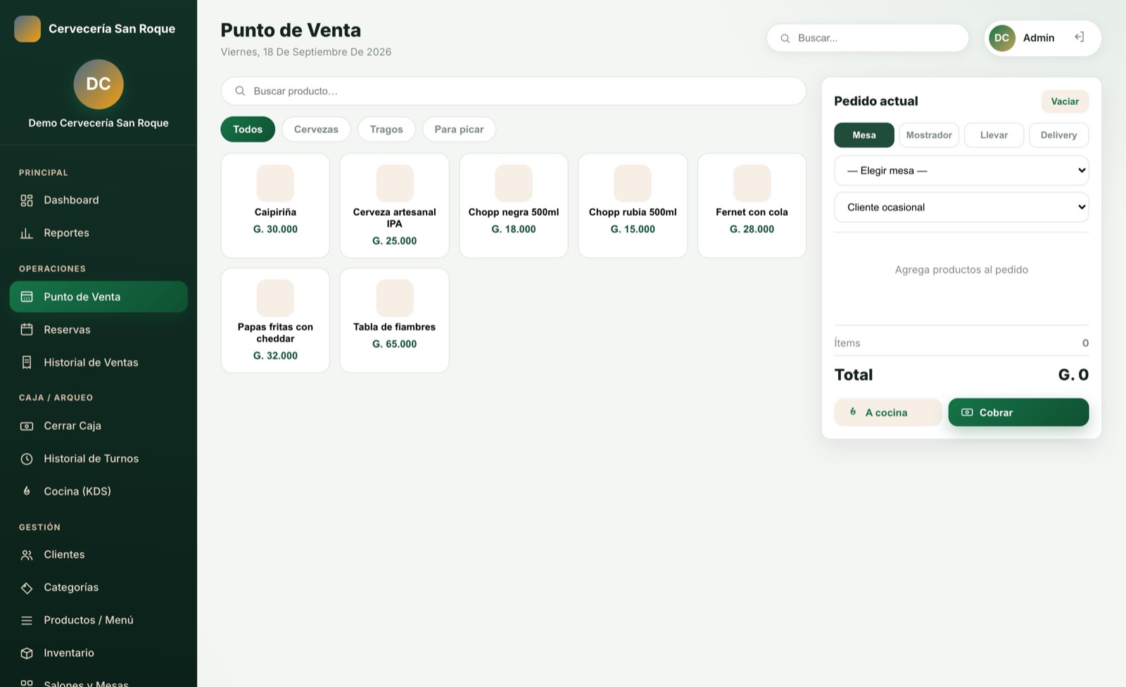 Registrá los consumos — pantalla del sistema para bar y cervecería