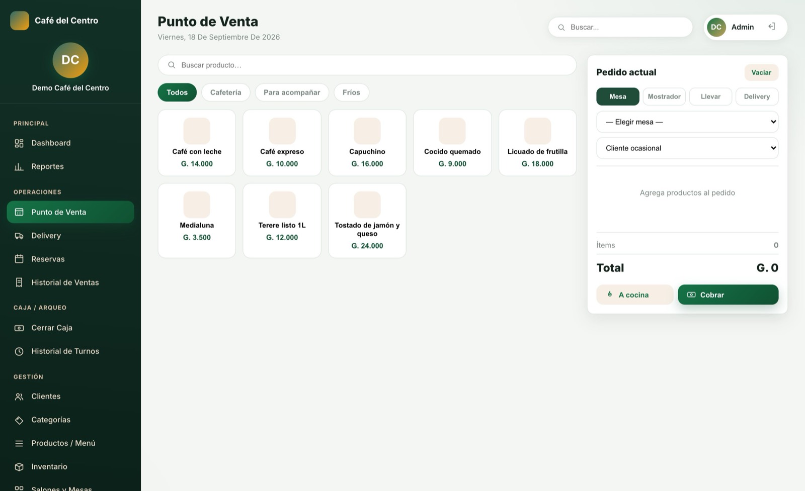 Sistema para cafetería