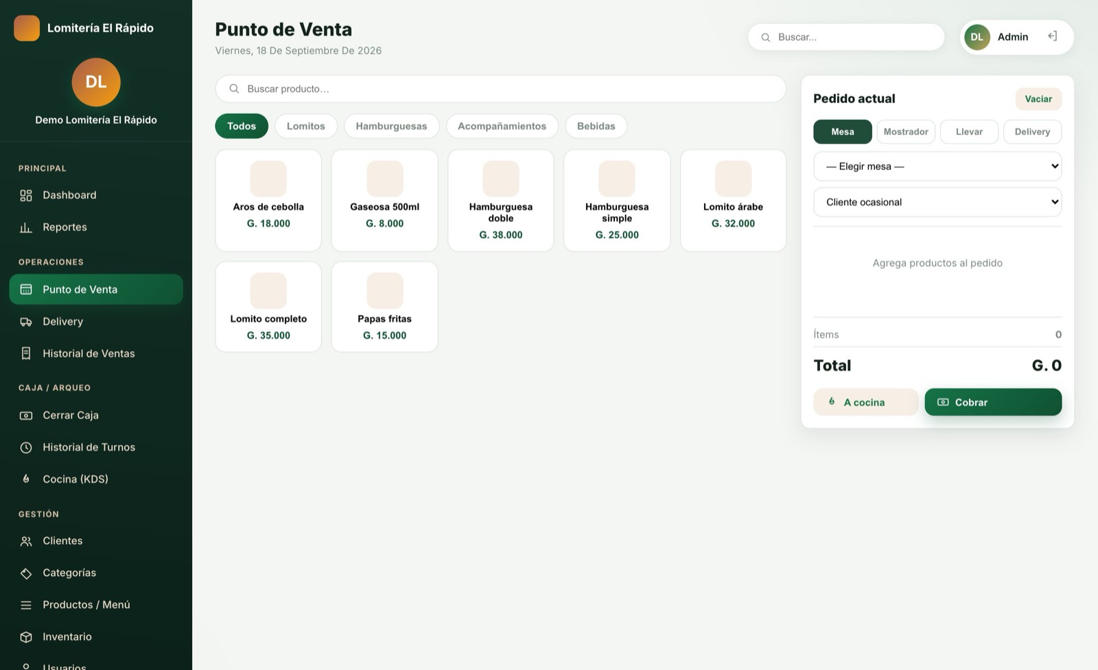 Registrá el pedido — pantalla del sistema