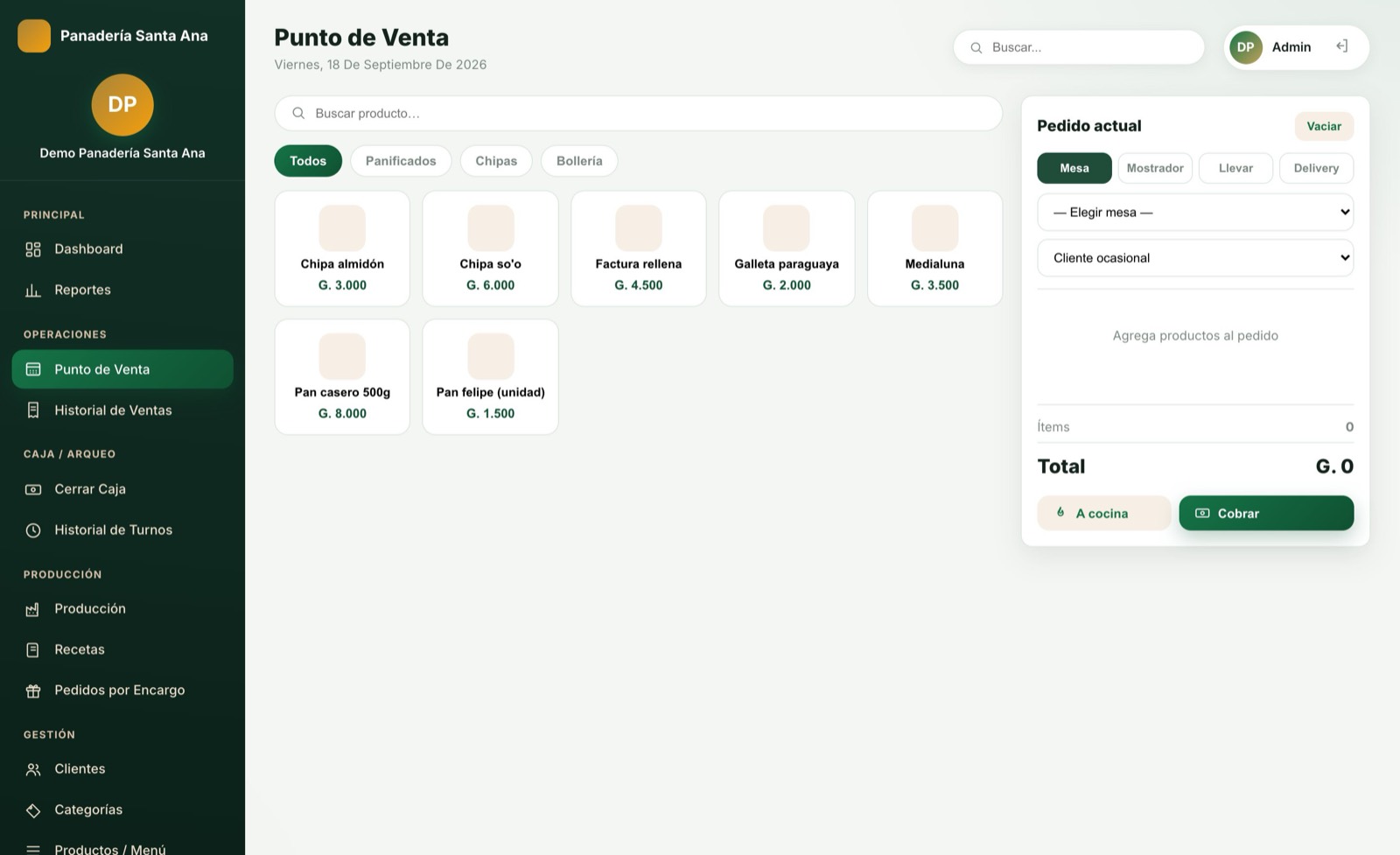 Vendé en mostrador — pantalla del sistema para panadería