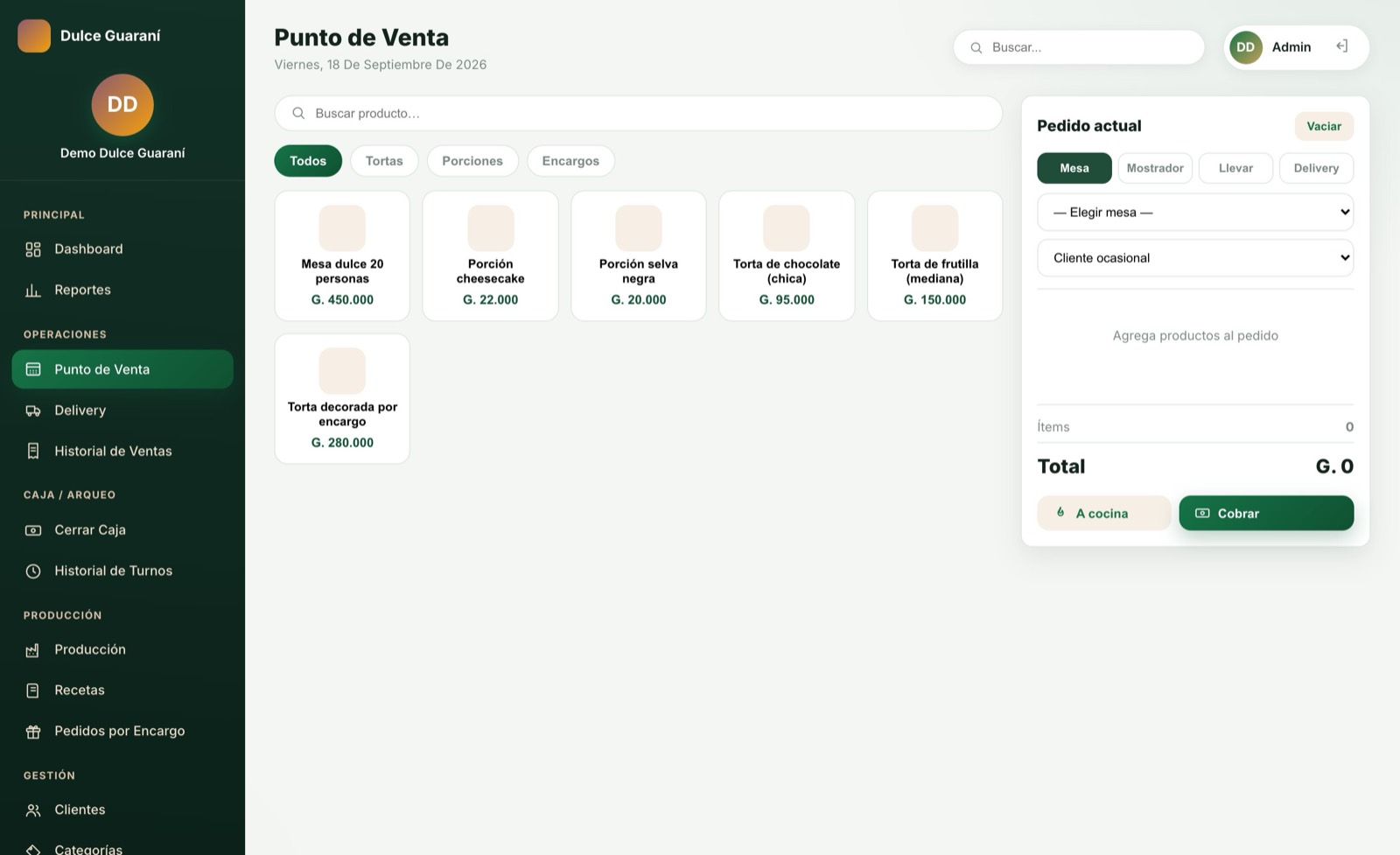 Cobrá al entregar — pantalla del sistema para pastelería